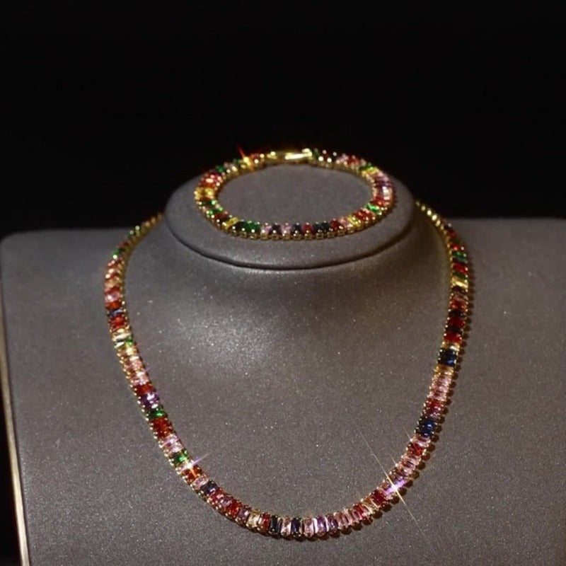 [Ideal Gift] Two S925 Silver Tennis Bracelets And Necklaces Set, Adorned with Natural Stones - a Fashionable And Exquisite Combination That Can Be Freely Matched And Suitable for Daily Life And Vacation, Making It an Ideal Gift For, for Women