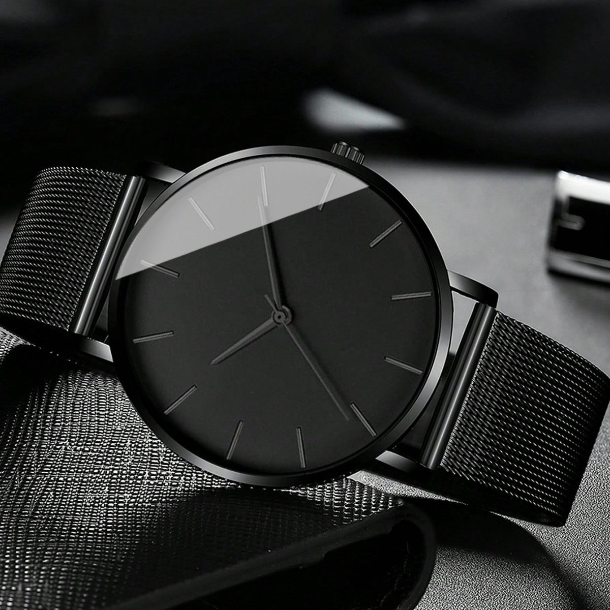 4pcs/ Set Men's Elegant Quartz Watch & Bracelet Set | Stainless Steel | Casual Watch | Business Watch | Bracelet for Men | Men Necklace(The Box Does Not Include)