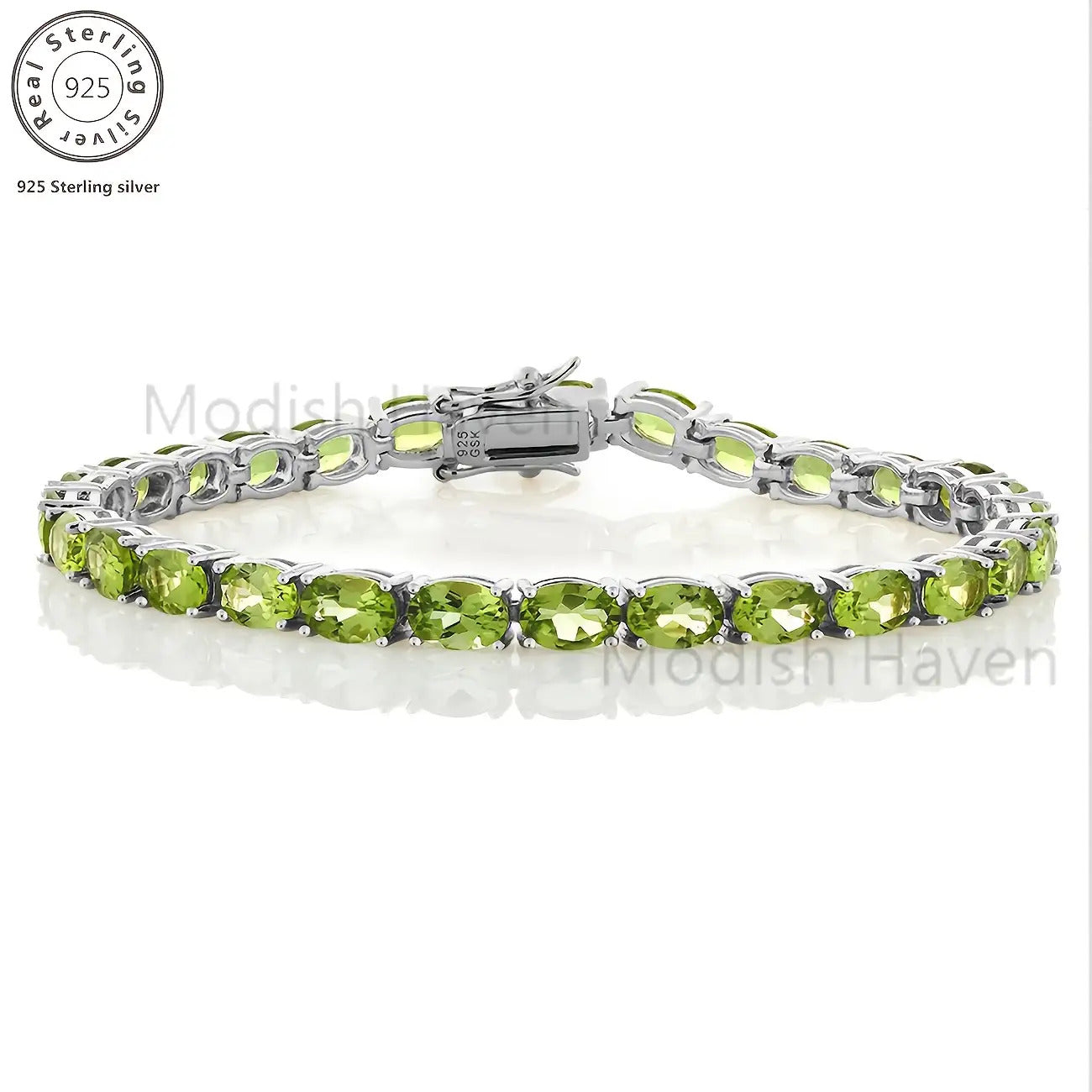 Green Peridot Women's Tennis Bracelet, 925 Silver, Delicate and Elegant in Niche Colors, Women's Jewelry. Suitable for Daily Party Wear. Birthday, Mother's Day Valentine's Day Gift, Date Accessories, Party Jewelry, Total Product Weight (4.85g)