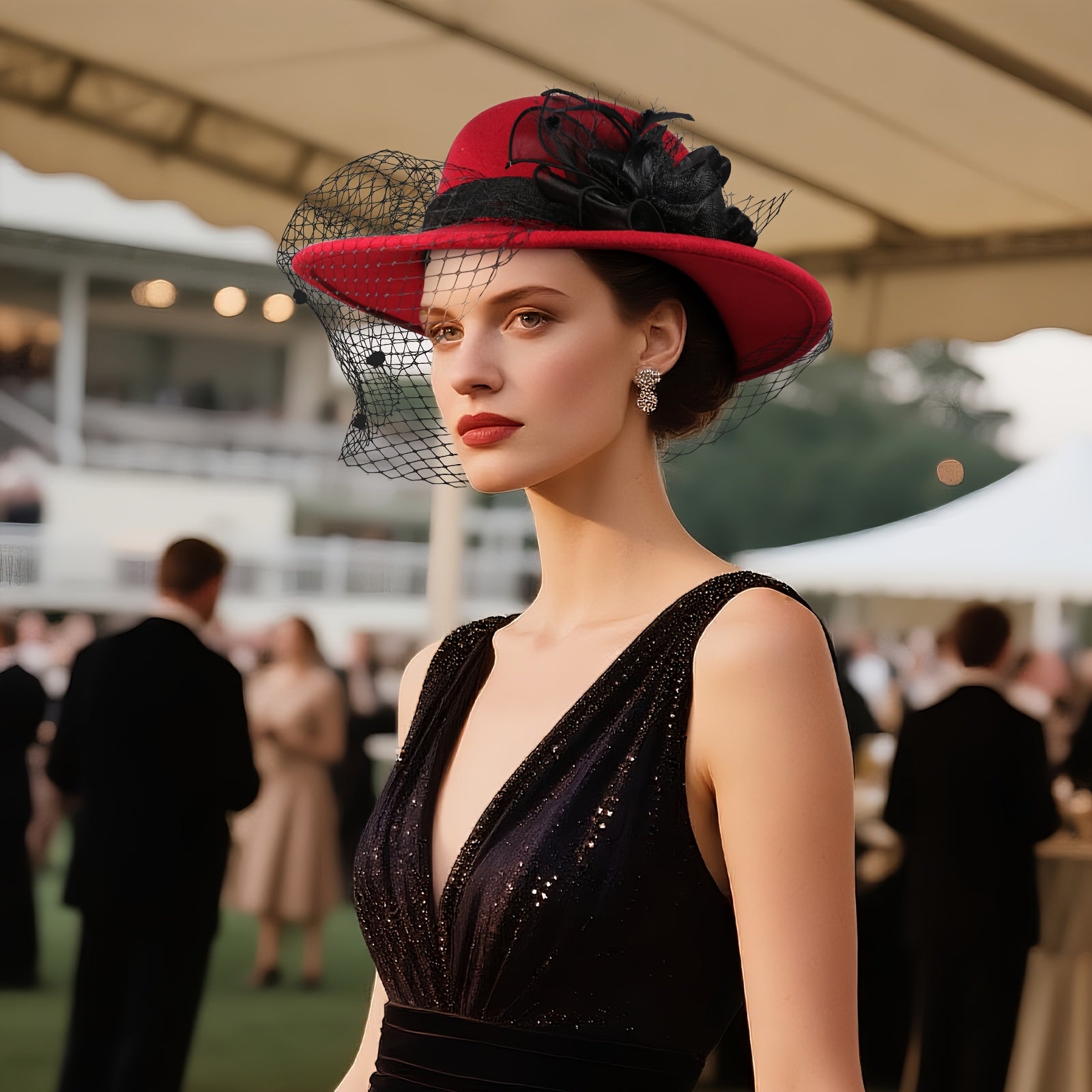 Women's Dome Top Fedora Hat with Flower Decoration Veiled Church Party Hat Retro Elegant Party Wedding Styling Hat 1920s Elegant Charming Hat