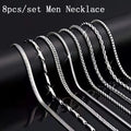 Set of 8 Men'S Stainless Steel Necklaces, Fashionable And Long-Lasting Chains, Casual Hip Hop Style, Ideal Present for Trendsetters, Features Cuban And Twisted Chains, Great for Boyfriends, Sons, Father'S Day, And Birthday Gifts