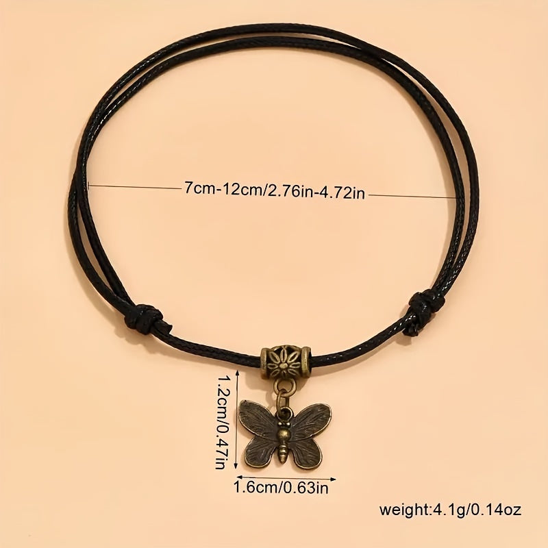3pcs of Dragonfly/Butterfly/Love Pendant PU Leather Woven Ankle Set,  Drawstring Ankle Bracelet, Summer Beach Travel Accessories, for Teenager