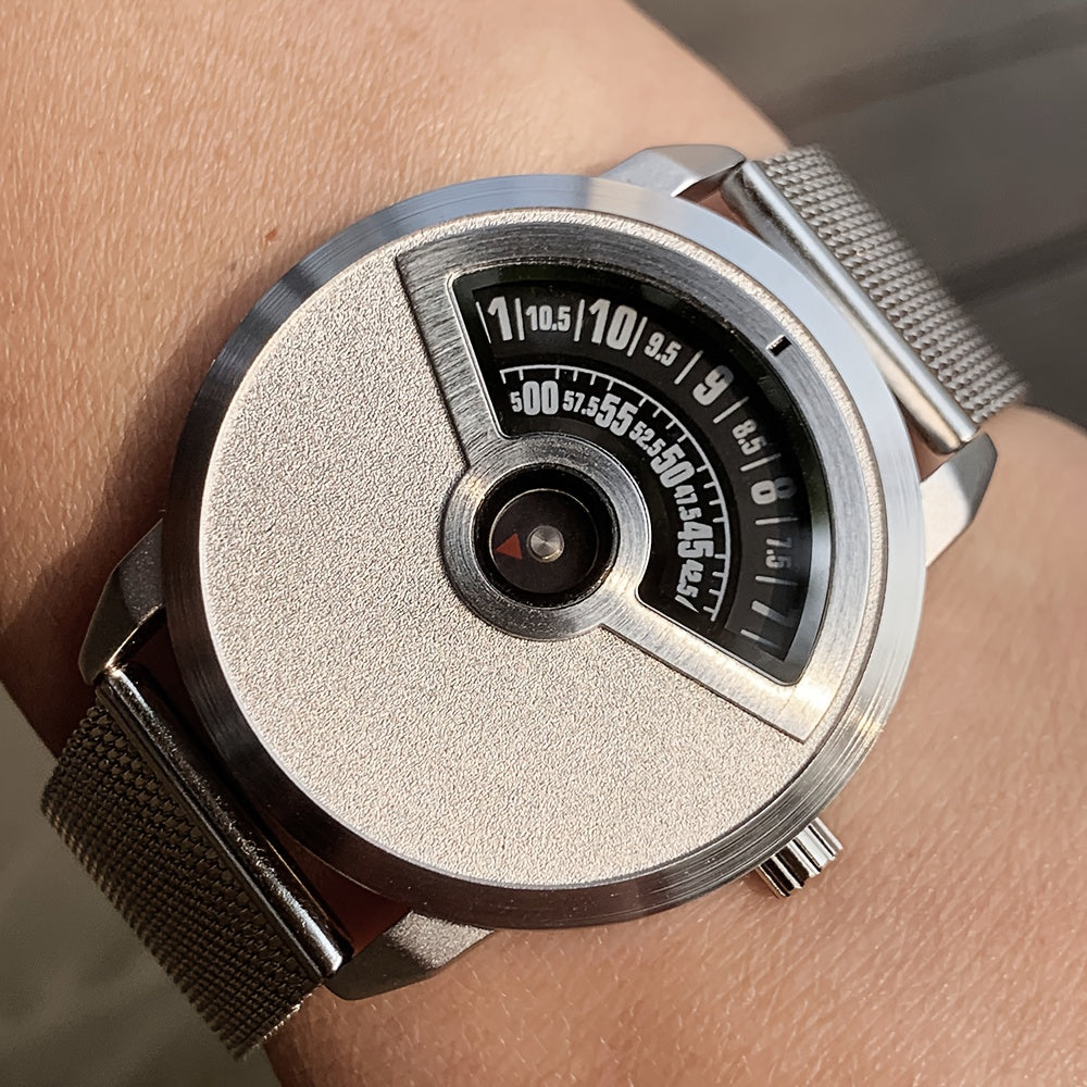 Modern Minimalist Watch - No Hands, Stainless Steel Strap, Quartz Movement, Battery-Powered (Non-Rechargeable) - Everyday & Formal Watch for Men & Women - Contemporary Industrial Design, Versatile Accessory, Sleek Timepiece, Premium Materials, Unique Time