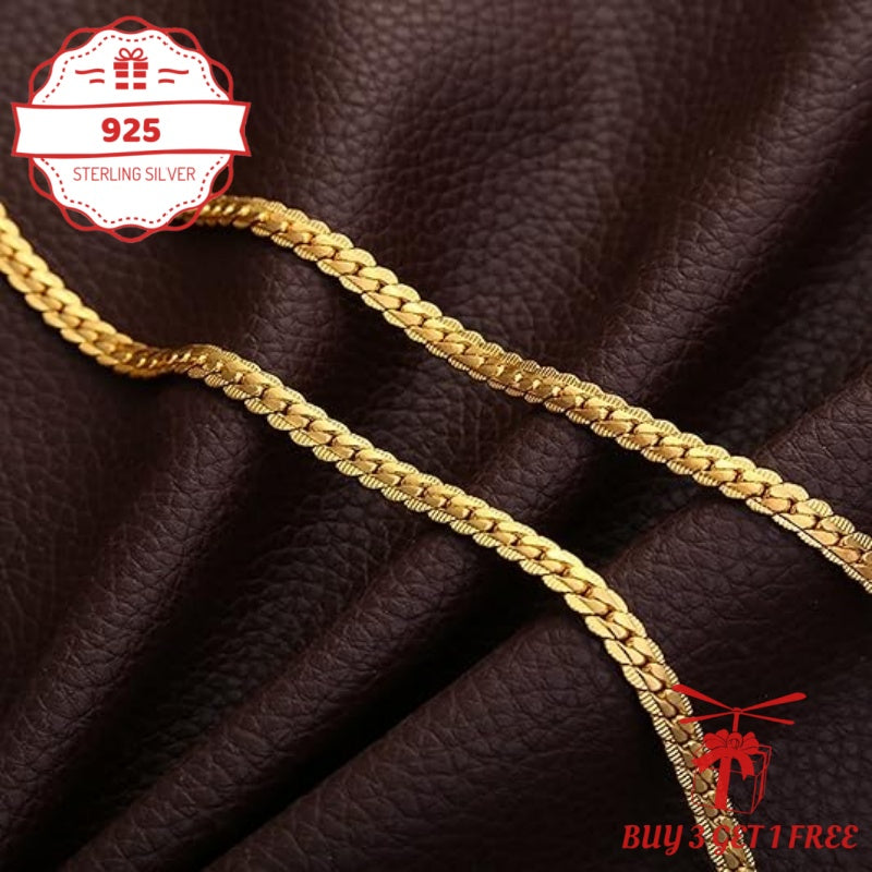 Handcrafted, 5Mm 24K Gold-Plated 925 Silver Flat Lace Necklace, Unisex Hip-Hop Festival Party Style, Vintage Exquisite Jewelry Gift for Her/Mom/Girlfriend, Elegantly Packaged in a Gift Box (Buy 3 Get 1 Free), Total Product Weight (6.24G)