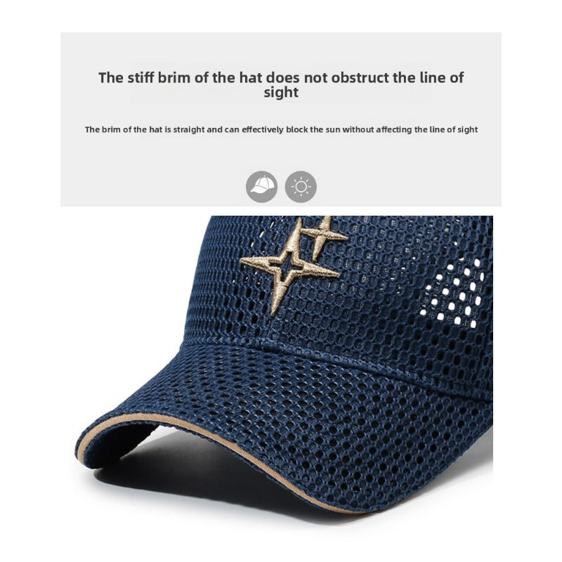 [Breathable Mesh Cap] New Breathable Mesh Baseball Cap, Unisex Star Embroidered Peaked Hat, Outdoor Casual Sunshade Cap