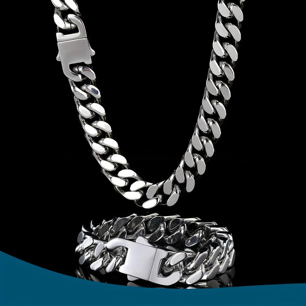 Chunky Miami Hip Hop Neck Chains for Men And Boys, Featuring a 14MM Thick Cuban Chain Necklace And Bracelet