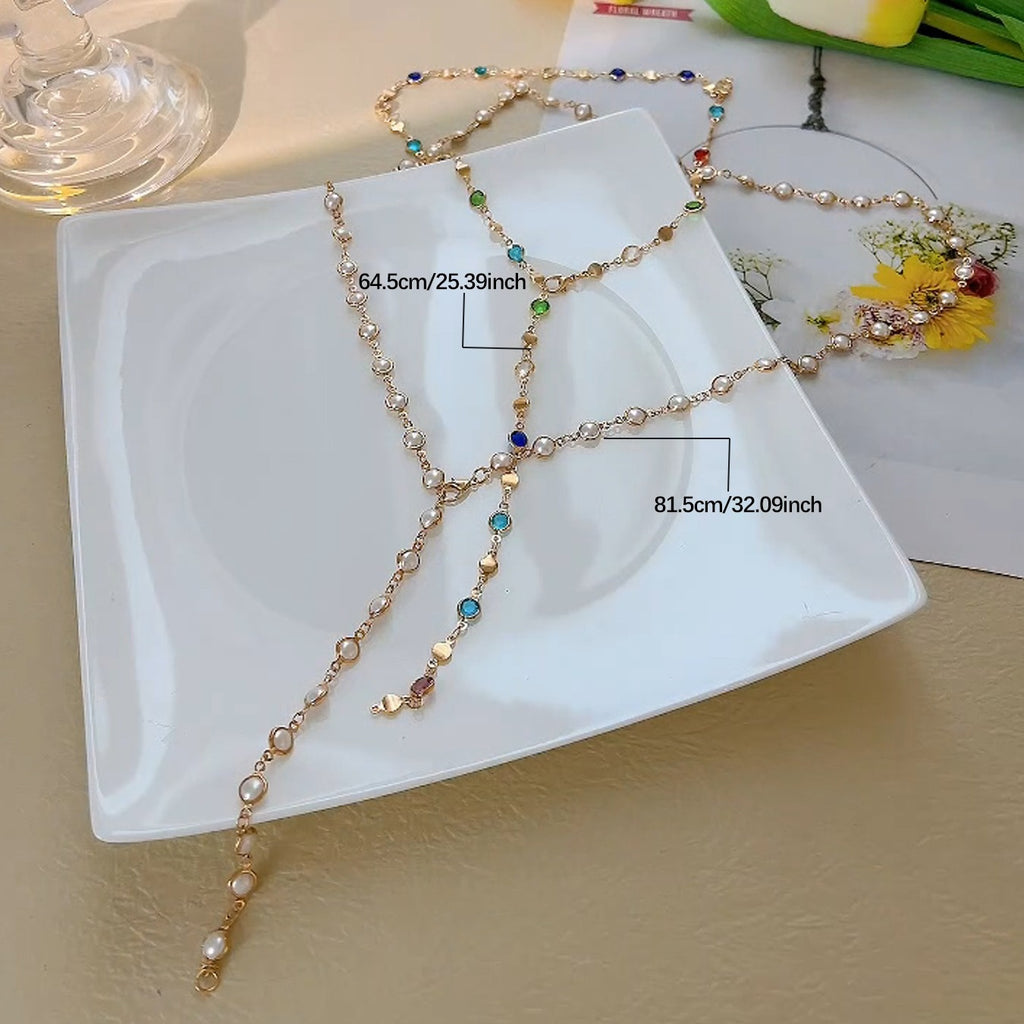 2pcs Women'S Fashion Y-Necklace Set: Easy And Elegant Colorful Rhinestone Faux Layered Necklace for Daily Wear, Dates, And Parties - Random Rhinestone Colors (Gift for Girlfriend)