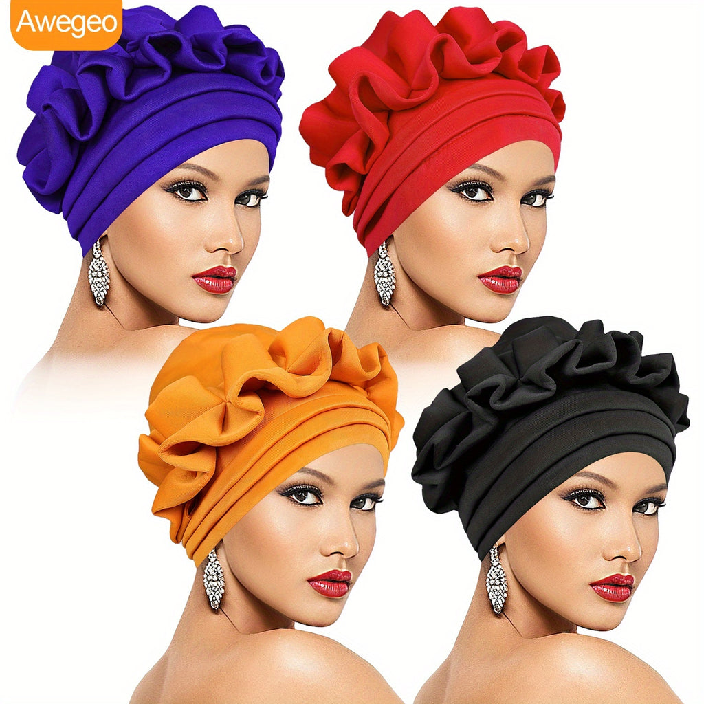 4-Pcs Women's Fashion Turban Headwraps • Creative Elegant Design • Versatile Indoor/Outdoor Use • Multi-Color Options