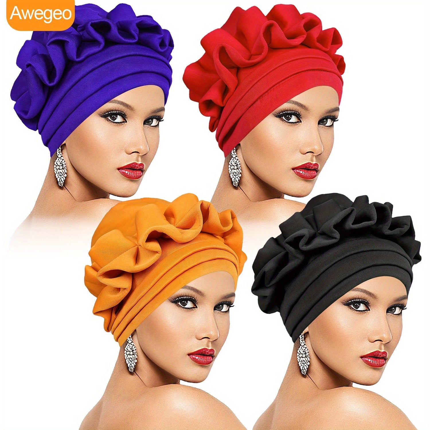 4-Pcs Women's Fashion Turban Headwraps • Creative Elegant Design • Versatile Indoor/Outdoor Use • Multi-Color Options