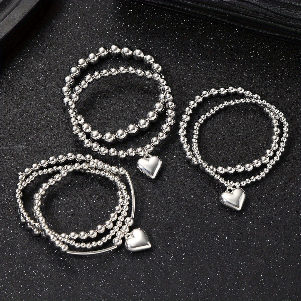 7pcs French Style Beaded Folding Bracelet & Pendant Set for Women - Elegant Layering with Beads, Suitable for Daily Wear, Birthday Gifts, Year-Round