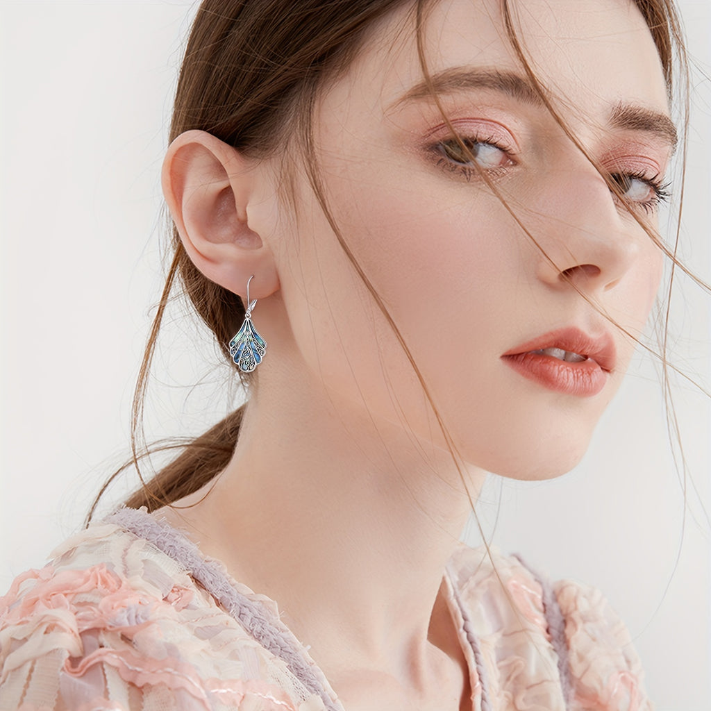 925 Sterling Silver Abalone Shell Drop Earrings, Women'S Hollow Bohemian Earrings, Jewelry Gift