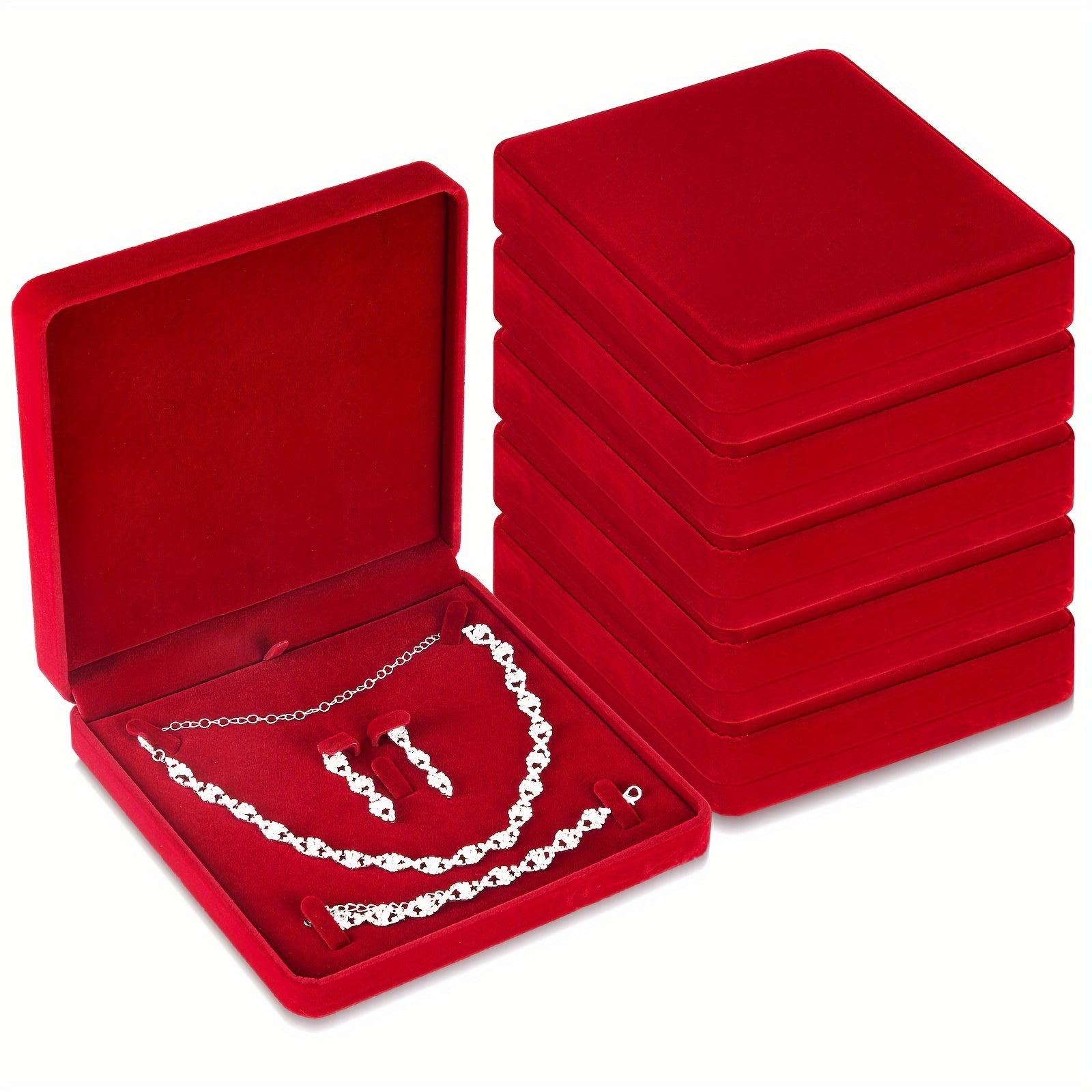 6pcs Wine Red Velvet Jewelry Box with Lid - Elegant Suitable for Wedding Travel Gift Case, Empty Jewelry Storage for, Bracelets, Necklaces, Rings | Fabric Case for Wedding Favors, Daily Use & Gift