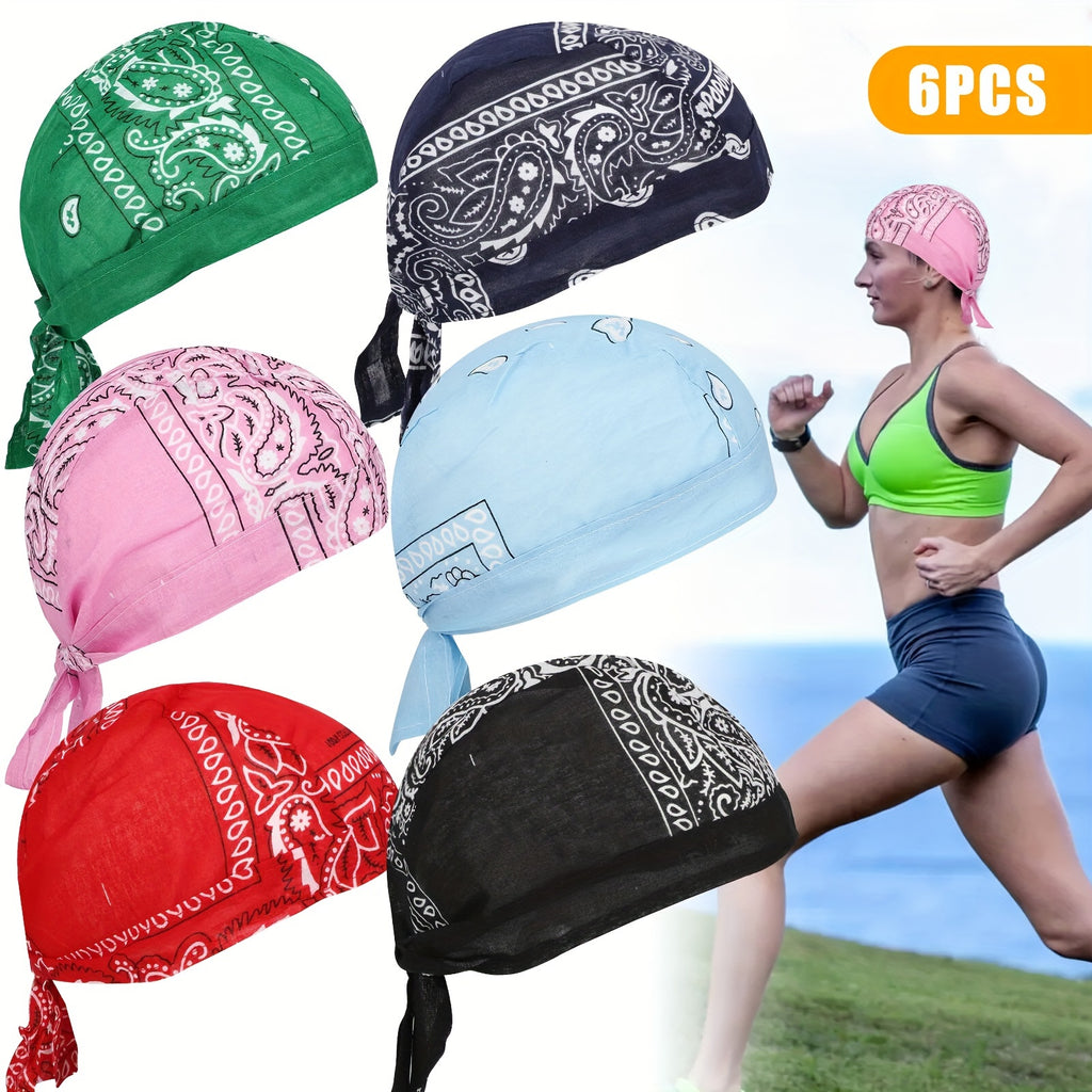 [6pcs Bandana Hat] 6pcs Hip Hop Bandana Hat, Skull Cap, Soft, Breathable, Quick-Drying, for Motorcycle Riding, Cycling, Mountaineering
