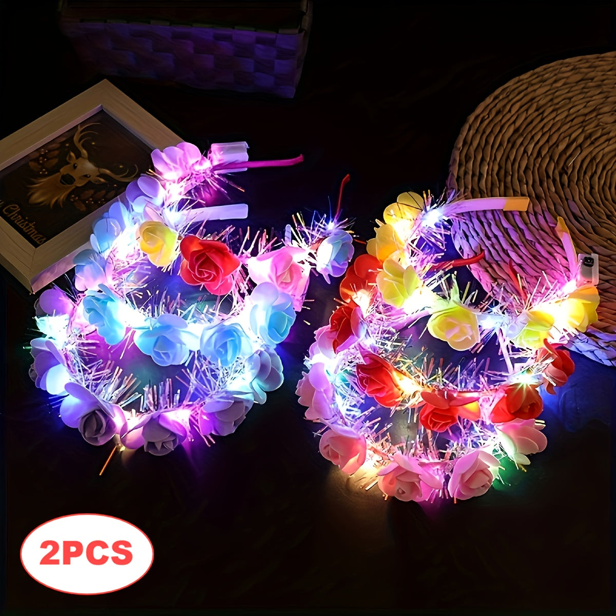2pcs Light Up Hairband with Cartoon Cat Ears, Princess Theme Party Headband, Plastic, Button Battery Powered, with Included Batteries, for Birthday, Graduation, Christmas, Halloween, New Year, Universal Celebrations