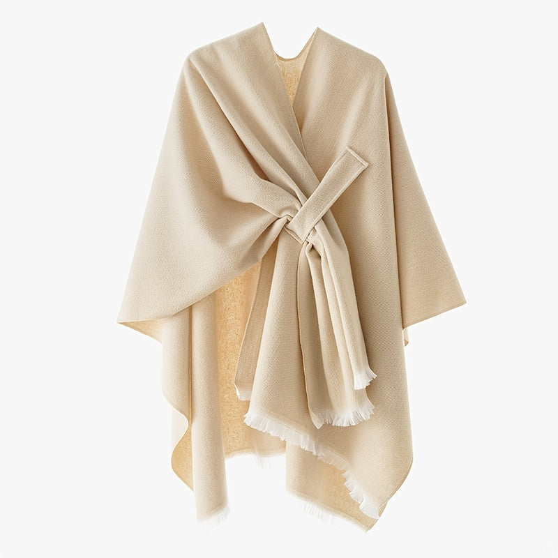 Elegant Specialties Women'S Plus-Size Cardigan Shawl - V-Neck, Asymmetrical, Solid Color, Acrylic, Casual Oversized Open-Front Sweater for Fall/Winter