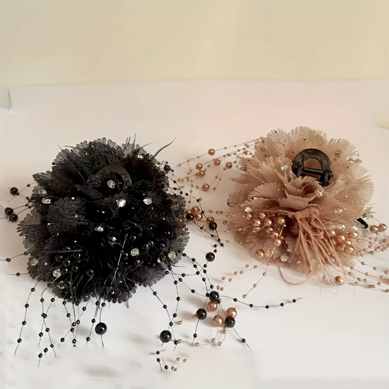 Feathers,, Tassels, Flowers, Hair Clips, Fluffy Peony Flowers, Grabbing Clips, Showing Hair Volume, Shark Clips, Temperament, Headflowers, Hair Accessories