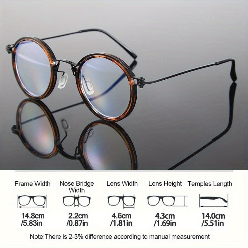 A Set of Retro Black Circular Metal Reading Spectacles, High-Definition Lenses with a Case, Unisex Traditional Metal Design, Available in +1.00 to +4.00 Diopters, Glare-Reducing Lenses, Protection for Computer Use, Without Battery