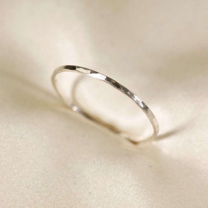 [Gift for Her] S925 Silver Hammered Ring, Silvery Stackable Ring Gift for Her
