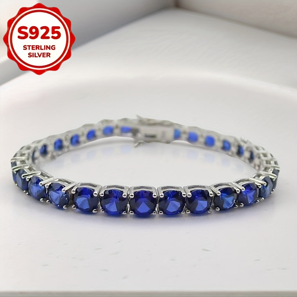 Elegant 925 Silver Blue Moissanite Tennis Bracelet, Simple, Stylish and Elegant Design, Suitable for Daily Wear and Gifts, As The Perfect Jewelry for Mother/ Wife/ Girlfriend