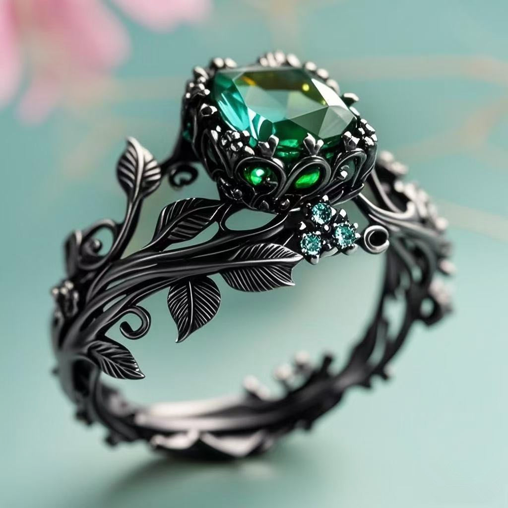 S925 Silver Ring with New Leaf Totem, a Creatively Designed Vintage Ring Featuring Inlaid Moissanite, Perfect for Weddings And Engagements, Ideal As a Valentine'S Day Present, And Suitable for Daily Wear at Parties And Banquets