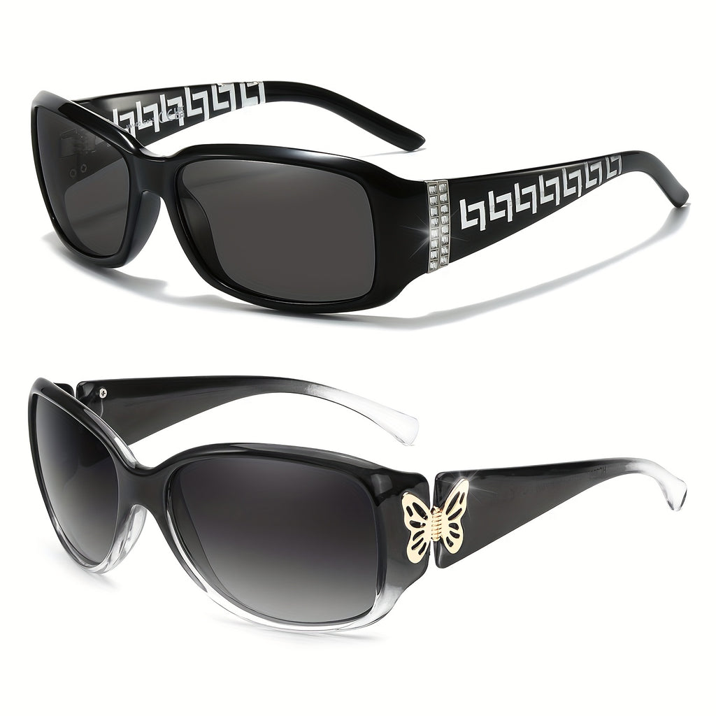 [2pcs] Women'S Polarized Sunglasses with Wrap-Around Butterfly Heart Design, Trendy Jackie-O Style for UV400 Protection