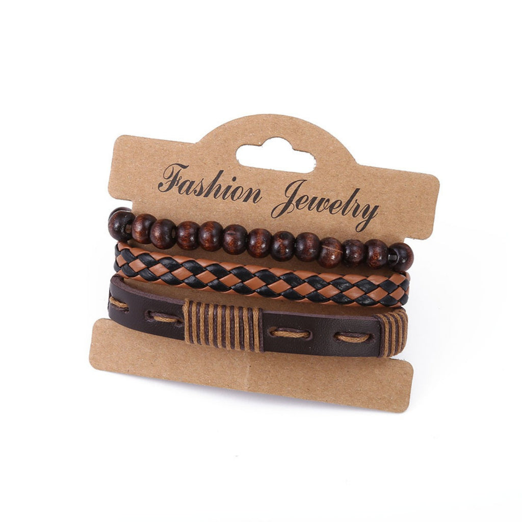 12pcs Vintage Men's Bracelet Set Woven Leather Tiger Eye Stone and Moonstone Beads Synthetic Fiber Rope Suitable for Casual and Party Wear Fashionable Jewelry
