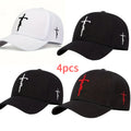 4pcs Cross Embroidered Baseball Cap - Unisex, Adjustable Snapback, Lightweight, 100% Polyester, Non-Stretch, Casual Sports Hat With Woven Craftsmanship, Sunhat For Women And Men, Sun Protection Casual Hat For Outdoor, Travel, Beach Vacation