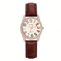 Women Colorful Arabic Numerals Rhinestone Dial PU Leather Band Watch Quartz Wristwatch Teens Christmas Gift