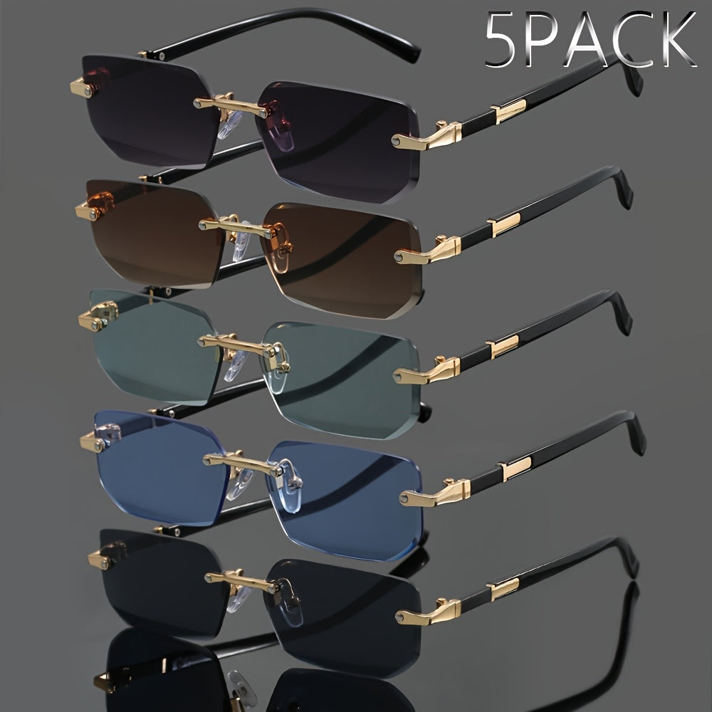 5pcs Set of Frameless Metal Fashion Glasses for Men and Women, Classic  Trend Glasses Suitable for Summer Parties, Casual Street Photography, and Holiday Gifts