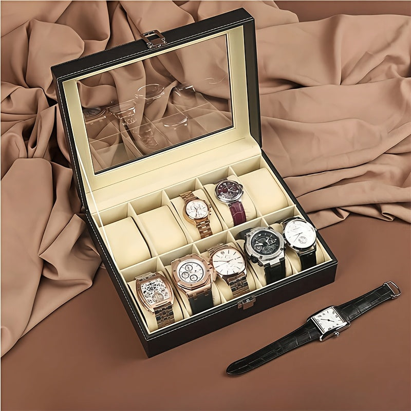 KYPHIREL Watch Box, 10/12 Slot Watch Case with Large Glass Lid, Removable Watch Pillows, Watch Box Organizer, Valentine's Day, Mother's Day, Father's Day, Thanksgiving, Birthday Gift