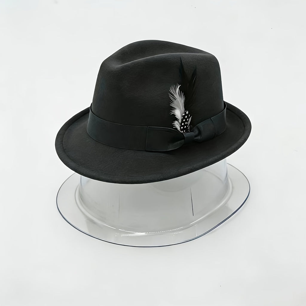 Flongo Classic Short-brimmed Felt and Feather Hat for Men and Women, Panama Hat