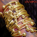 1/5/10pcs Retro Boho Thick West Indian Golden Bangles 10mm Ball Bangles Boho Stacking Bangles Handmade Bangles for Women Daily Holiday Jewelry Gifts for Her