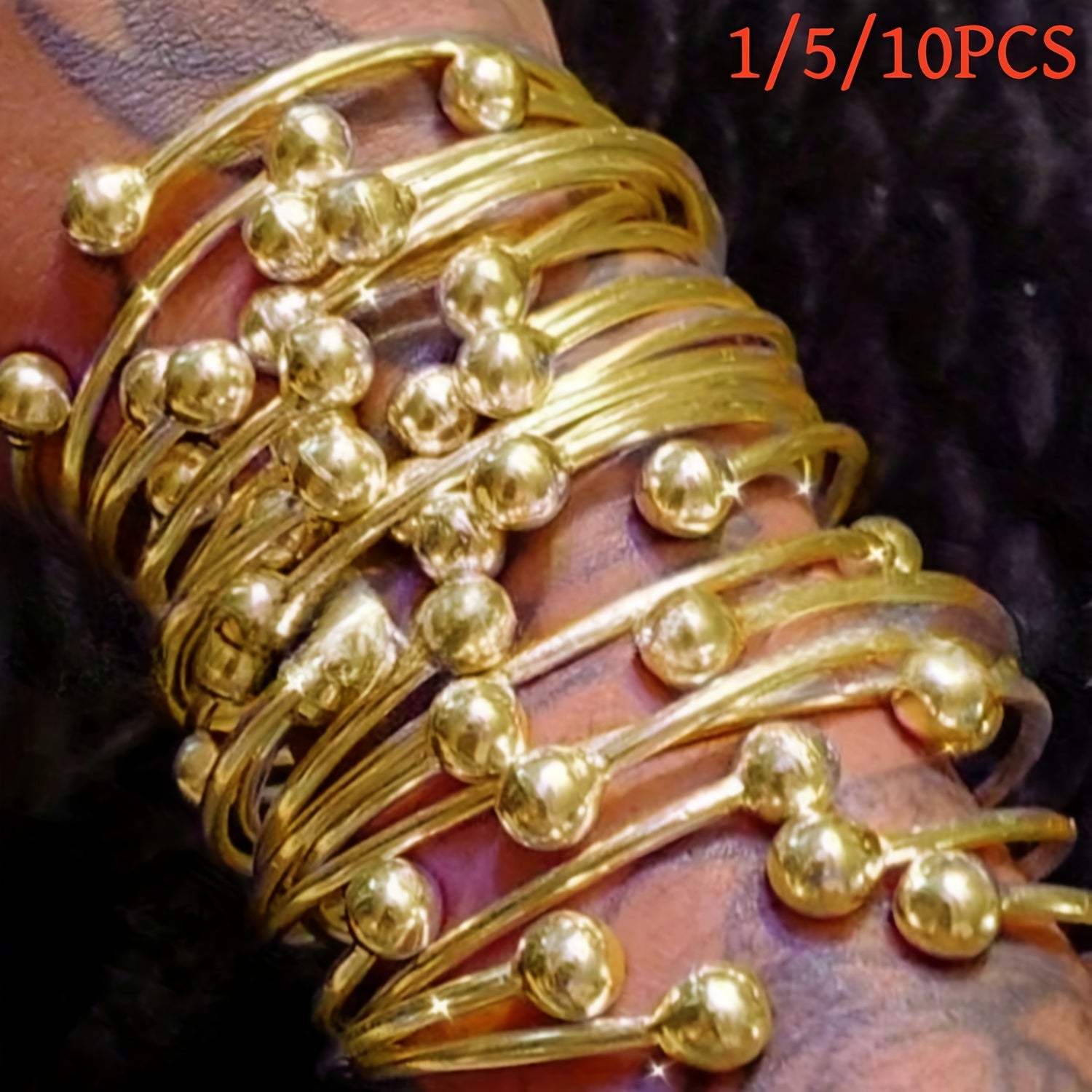 1/5/10pcs Retro Boho Thick West Indian Golden Bangles 10mm Ball Bangles Boho Stacking Bangles Handmade Bangles for Women Daily Holiday Jewelry Gifts for Her
