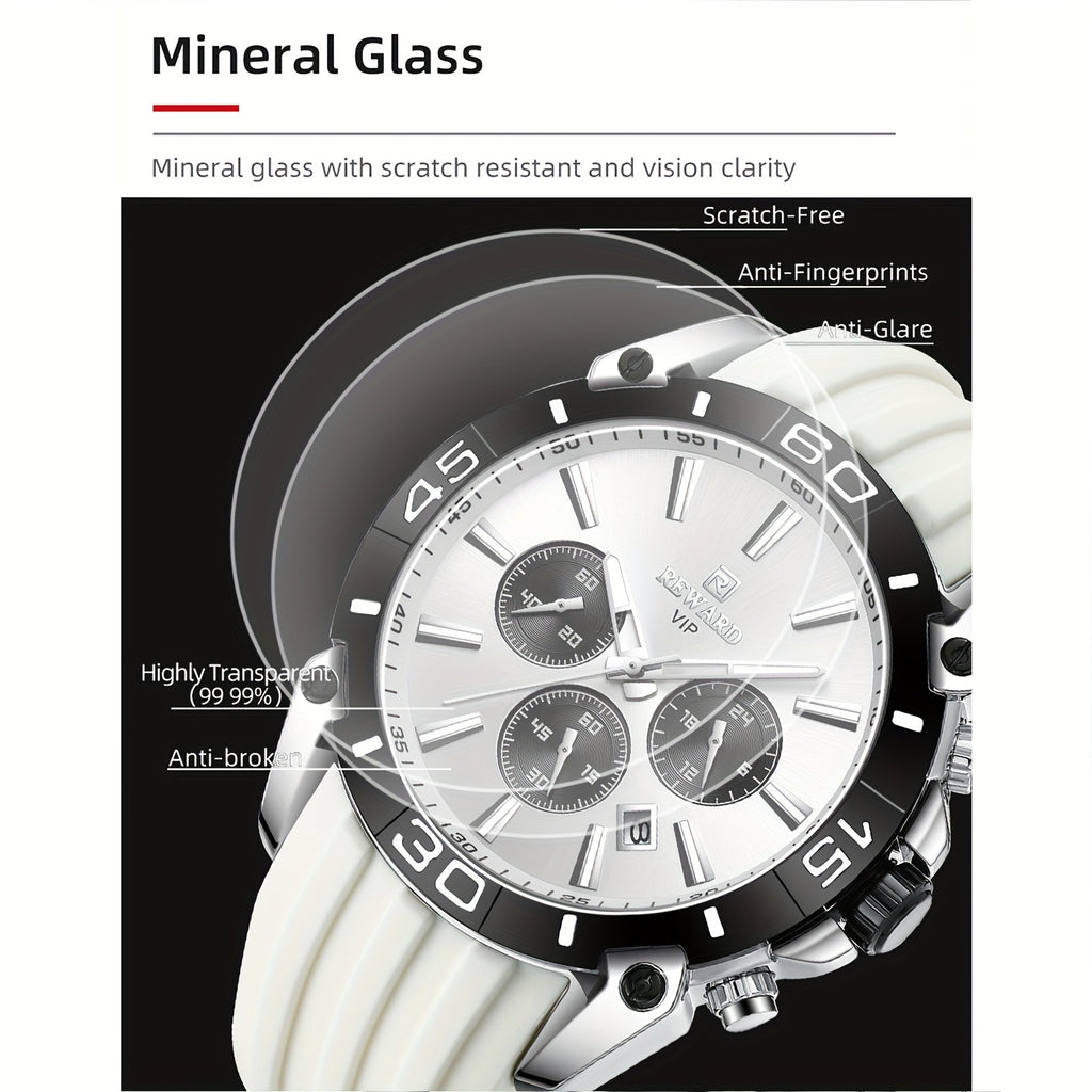 REWARD Men Watches Quartz Analog Luminous Date Wrist Watch Silicone Strap Luxury Casual Watch For Men