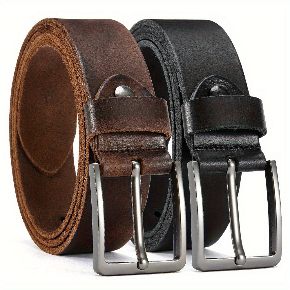 2pcs Men's Genuine Leather Belts with Alloy Pin Buckle - Stylish and Durable, Perfect for Casual Attire, Easter, Father's Day, and Daily Wear, Casual Wear Belts|Stylish Casual Belts|Durable Leather Belts, Belt Sets