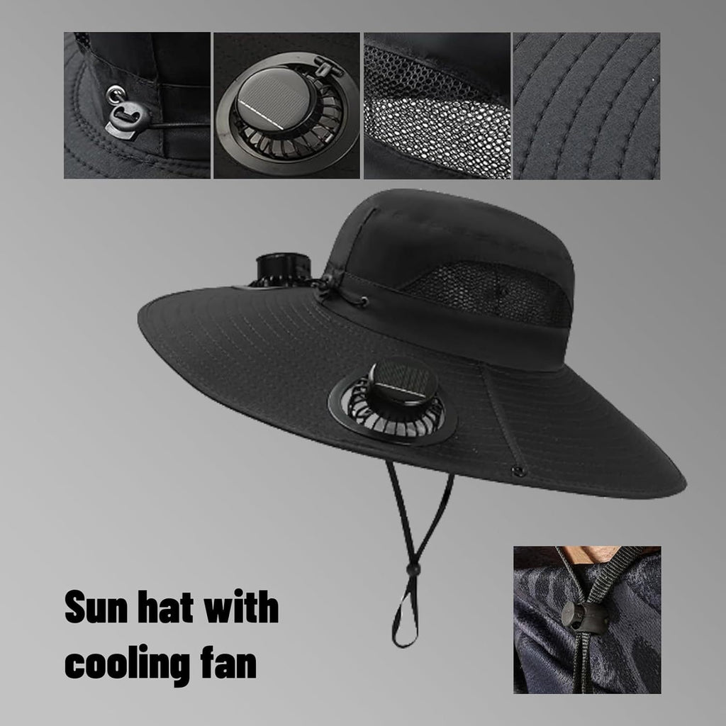 [For Fishing & Outdoor] Wide-Brimmed Sun Hat With Solar Fan, Suitable For Men's Outdoor Activities Such As Fishing, Beach, Hiking, Etc.(US, One Size, Camouflage)