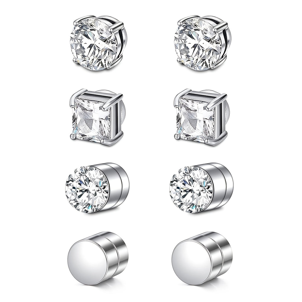 8/9/12/14pcs Magnetic Stud Earrings for Men Round Square Embellished Stud Earrings