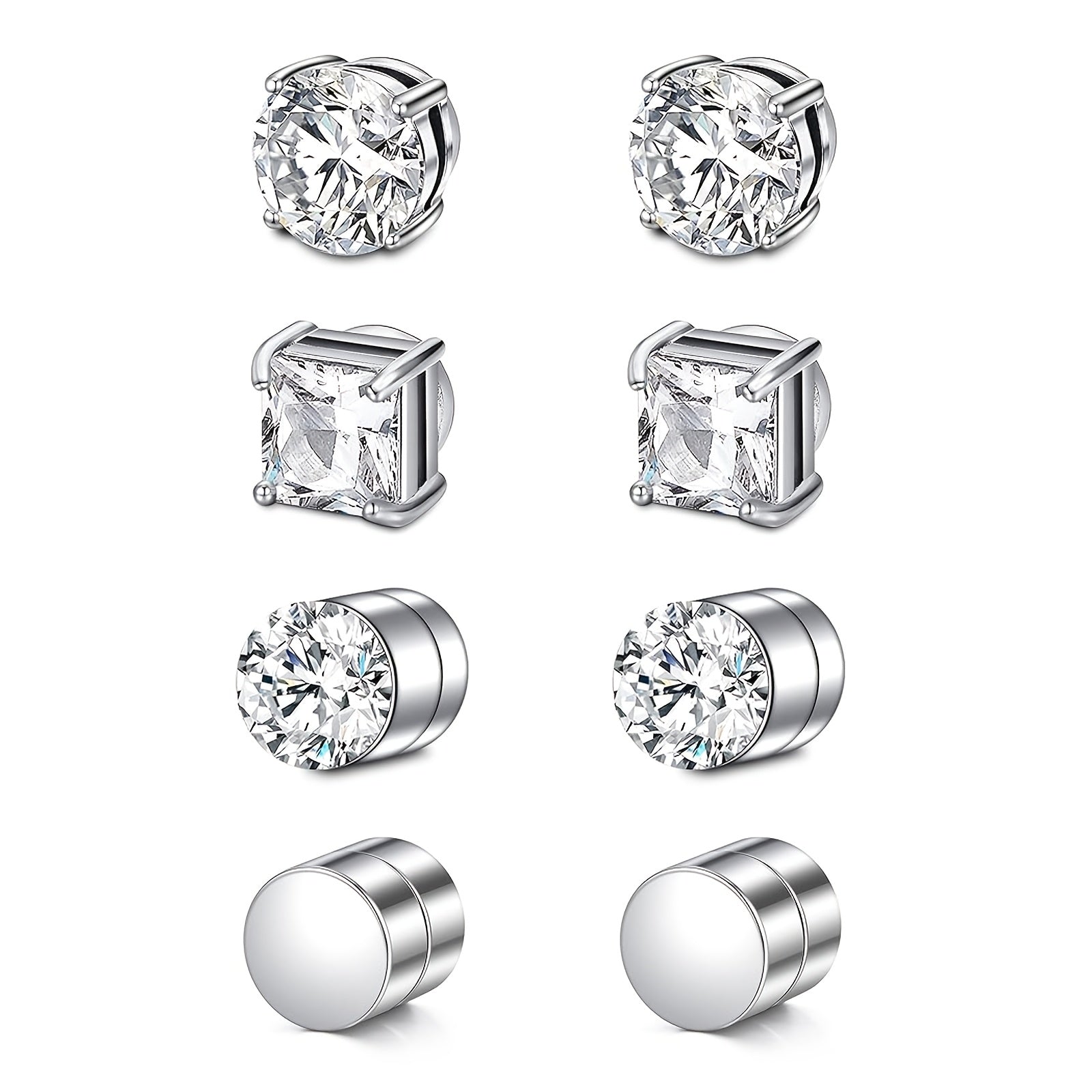 8/9/12/14pcs Magnetic Stud Earrings for Men Round Square Embellished Stud Earrings