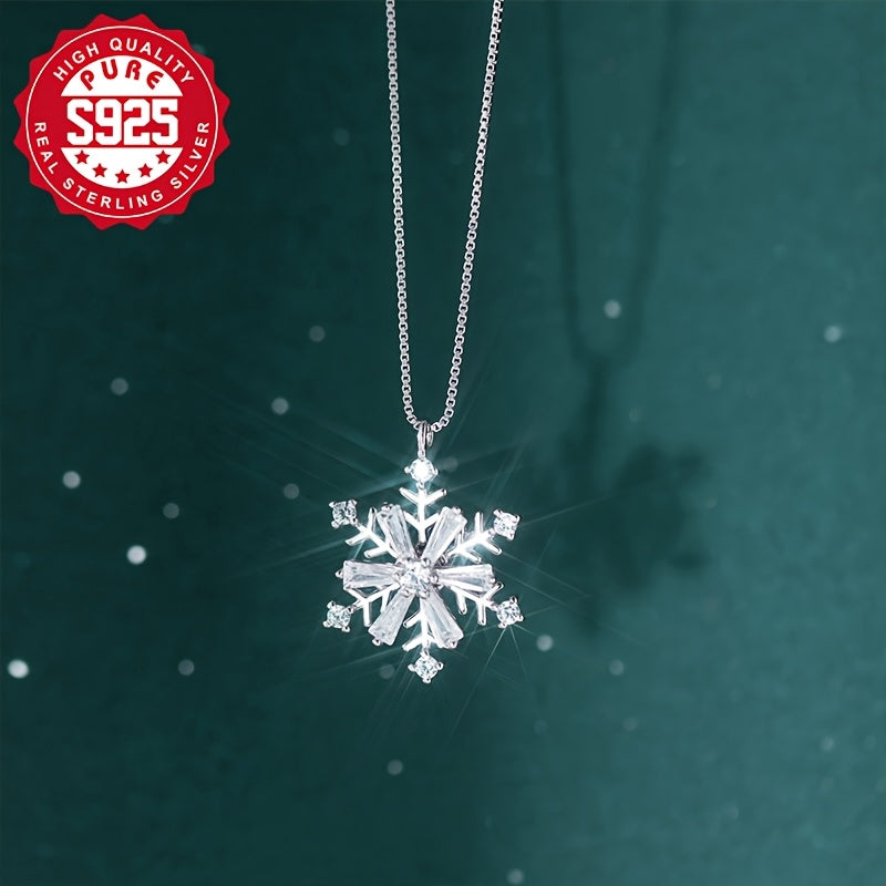 Elegant 925 Sterling Silver Windmill Snowflake Necklace for Women, Rotating Snowflake Pendant with Cubic Synthetic Zirconia Inlay, Hypoallergenic, Perfect Gift for Parties and Casual Attire