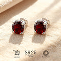 Natural Garnet S925 Silver Stud Earrings, Hypoallergenic, Lightweight, and Durable, Sexy and Elegant Ear Accessories, January Birthstone
