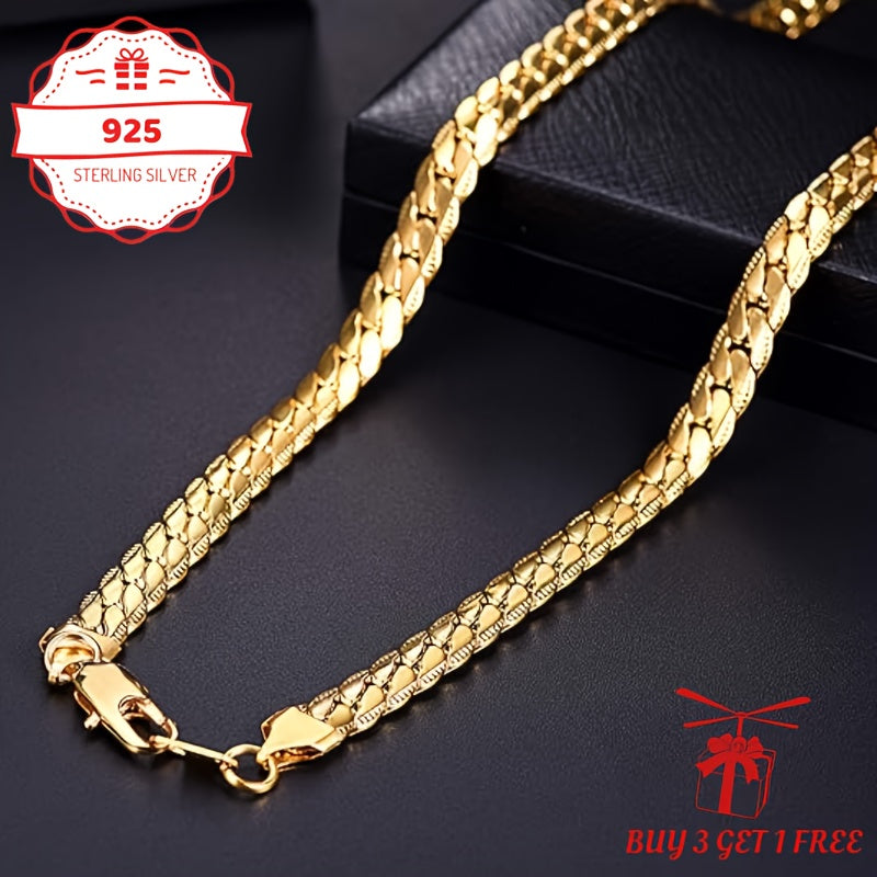 Handcrafted, 5Mm 24K Gold-Plated 925 Silver Flat Lace Necklace, Unisex Hip-Hop Festival Party Style, Vintage Exquisite Jewelry Gift for Her/Mom/Girlfriend, Elegantly Packaged in a Gift Box (Buy 3 Get 1 Free), Total Product Weight (6.24G)