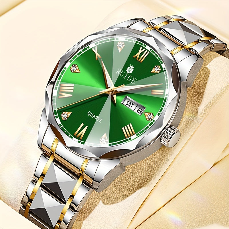 Quartz Watch Luxury Sports Stainless Steel Luminous with Calendar Day Men's Watch Men's Gift Watch Timepiece