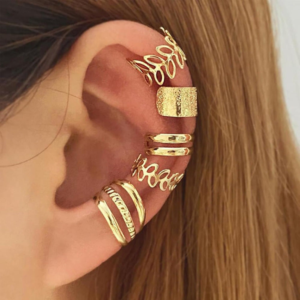 [Ear Cuffs Set] 5 Pack - Golden/Silvery Ear Cuffs Set for Women, Non-Piercing, Hypoallergenic Clip-On Cartilage Earrings