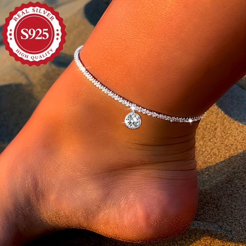 [Parties, Weddings] 925 Silver Lady Ultra-Fast Flash Moissanite Cabbage Ankle Chain, Suitable For Daily Wear, Parties, Weddings, Hypoallergenic, Total Weight Of The Product (1.3g)