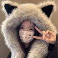 1pc Soft Polyester Faux Cat Ear Hat with Integrated Scarf - Lightweight Warm Winter Hat Suitable for Men & Women, Cozy Cat Ears for Themed Parties, Bachelor Parties, Casual Attire
