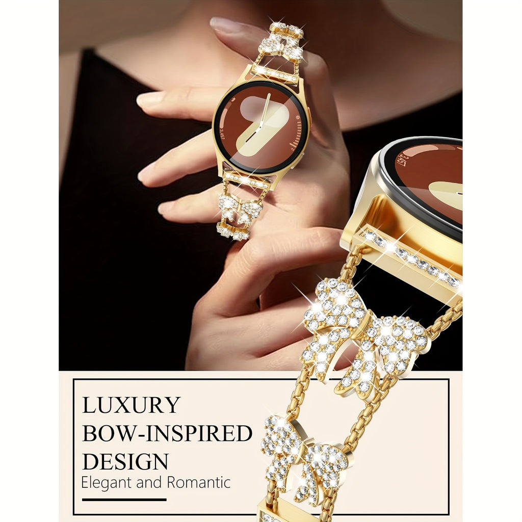 BIIFAKOO Elegant Bowknot Rhinestone Bracelet for Women - Works with Samsung Galaxy Watch 7/Fe/6/5/ 2 (40-47Mm), Ideal Stylish Gift Band