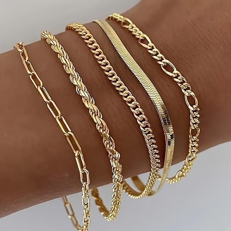 Set of 5 Bohemian Stylish Stainless Steel Bracelets, 14K Golden Plated Tennis Beaded Jewelry for Women And, Suitable for Everyday And Party Wear