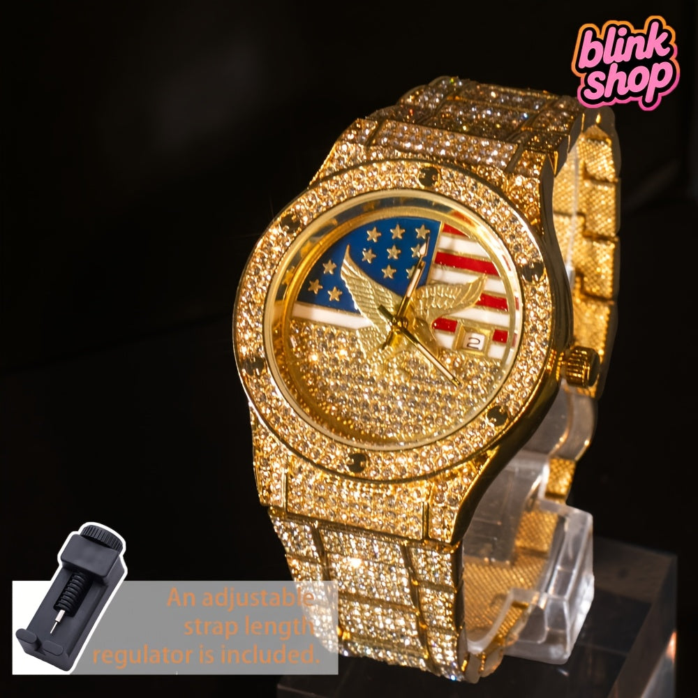 Stylish Men's Watch, New Style, Synthetic Rhinestone Strap, Hip Hop Large Dial, Individualistic Mechanical Watch with Steel Strap Design, Free American Classic Men's Watch, Party Watch, Gift for Women to Men, Jewelry
