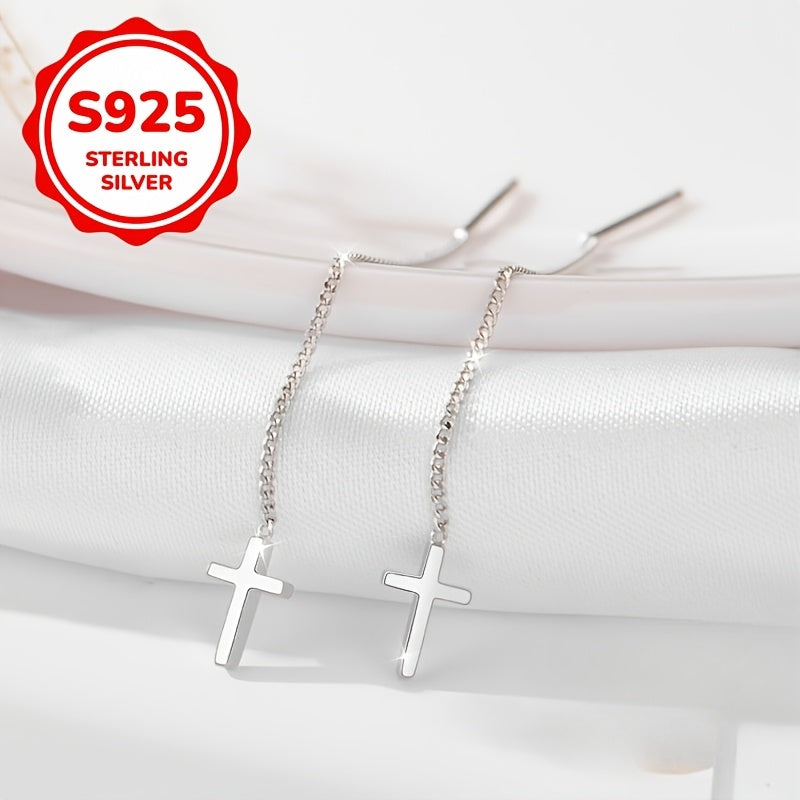 Low Allergy S925 Silver Women's Cross Tassel Earrings Suitable for Teacher's Day, Back-to-School Season, Daily Music Festival Parties And Various Occasions with Gift Bag
