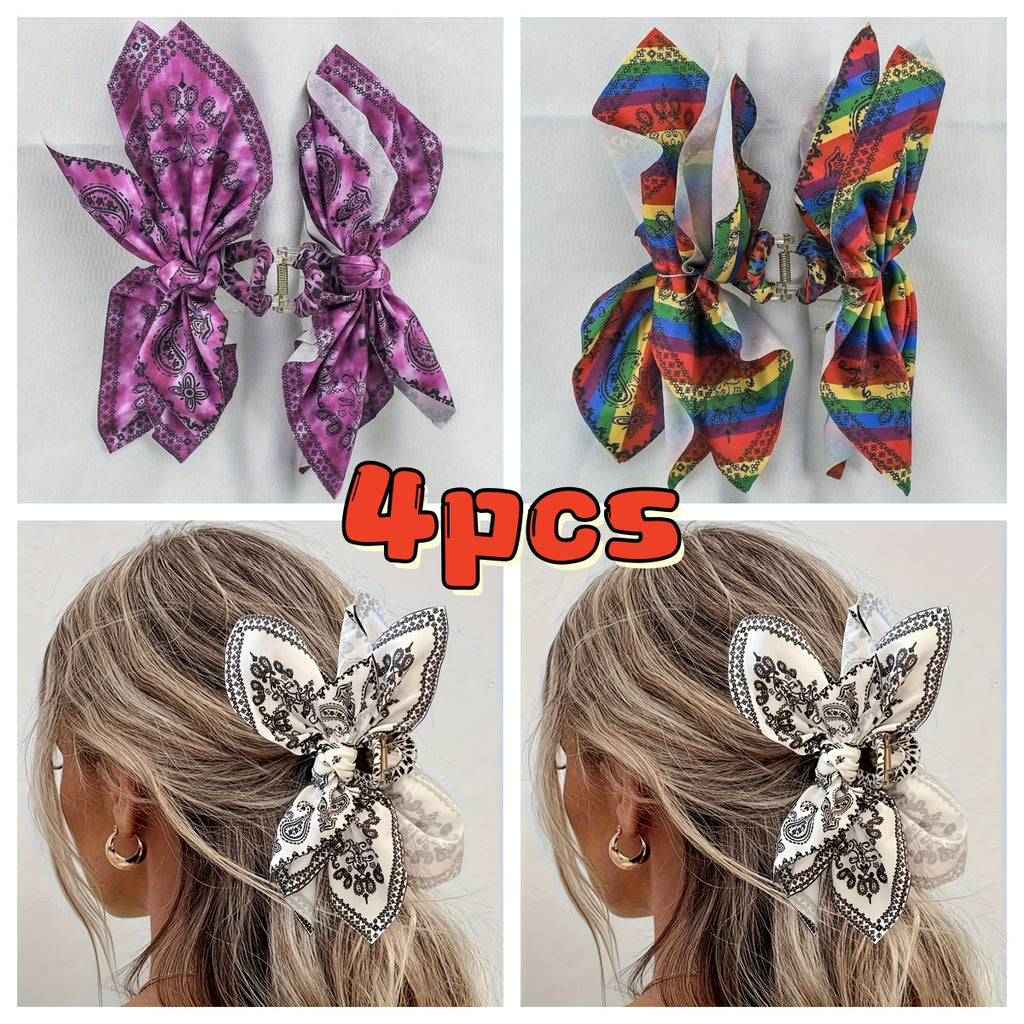 4pcs Vintage Bow Hair Claw Clip Nonslip Hair Jaw Clip Strong Hold Hair Claw Clips Boho Styling Hair Additions for Women